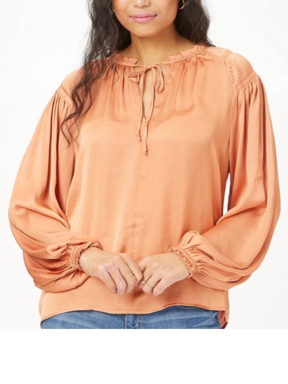 Philosophy Peach Tie-Neck Balloon-Sleeve Blouse